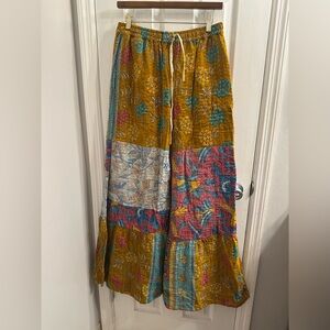 Wide-leg Bell Bottom Patchwork Kantha Pants